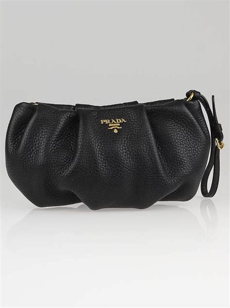 Prada Black Vitello Daino Leather Wristlet Bag 1N1422